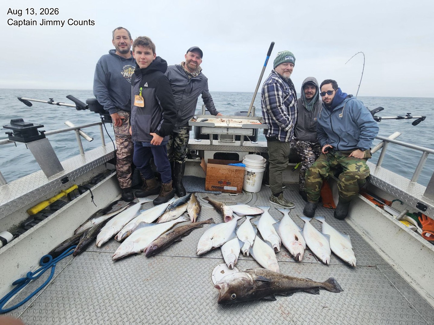 Capt Jimmy & First Mate James with Halibut, Salmon, Pacific Grey Cod and Pollock