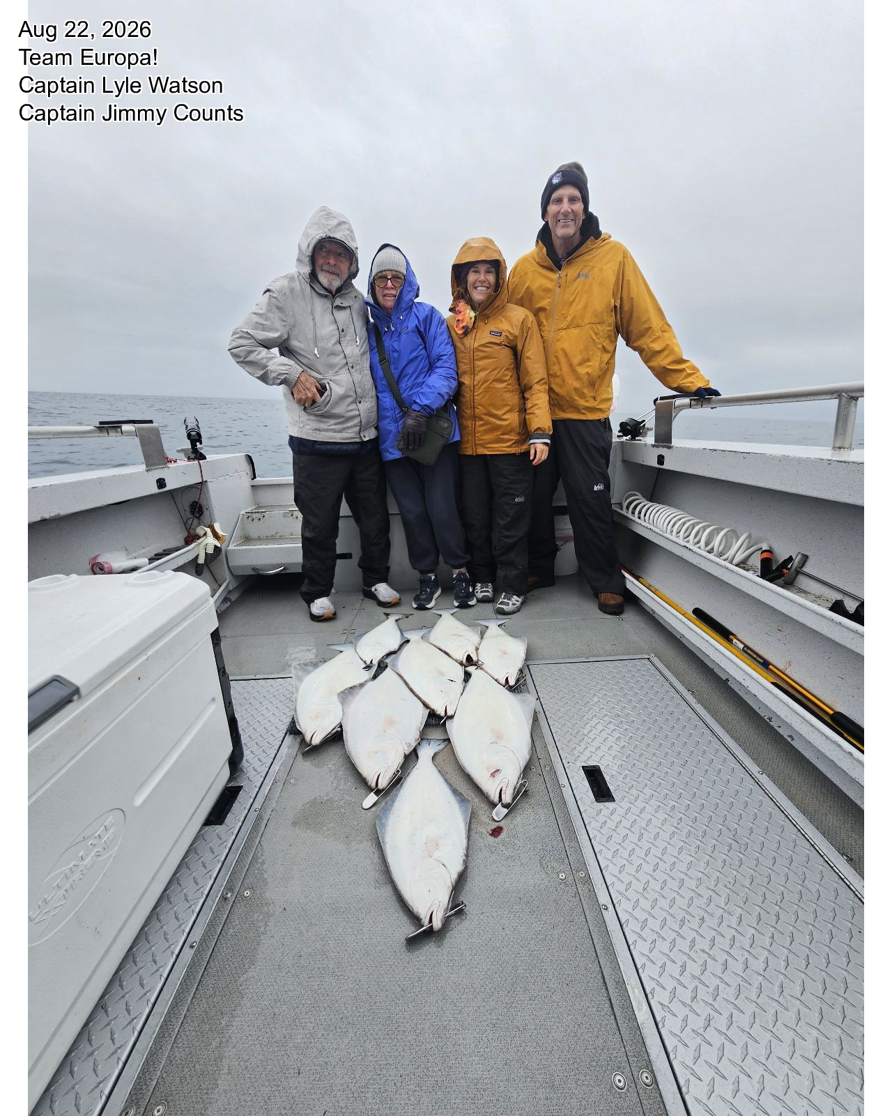 Gray skies, big smiles, and a deck full of halibut — this crew brought the sunshine even when the weather didn't! Thanks for fishing with Captain Lyle and Captain Jimmy aboard the Europa, we had a blast with you all. Ready for your own deck full of fish? Give us a call and let's get you out on the water.  #HomerHalibutHunters #AlaskaFishing #Homer #Halibut #CatchOfTheDay
